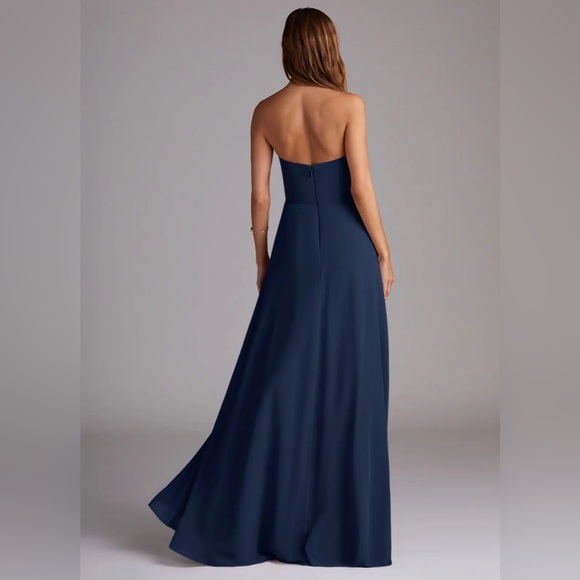 Azazie Wren Dark Navy A-Line Side Slit Chiffon Dress - Picture 3 of 13